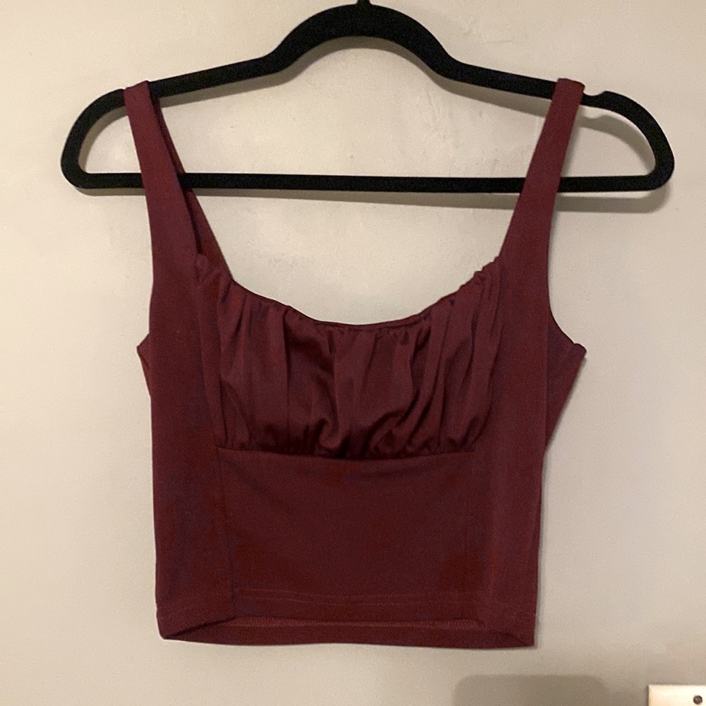 deep burgundy peasant crop top // SZ s